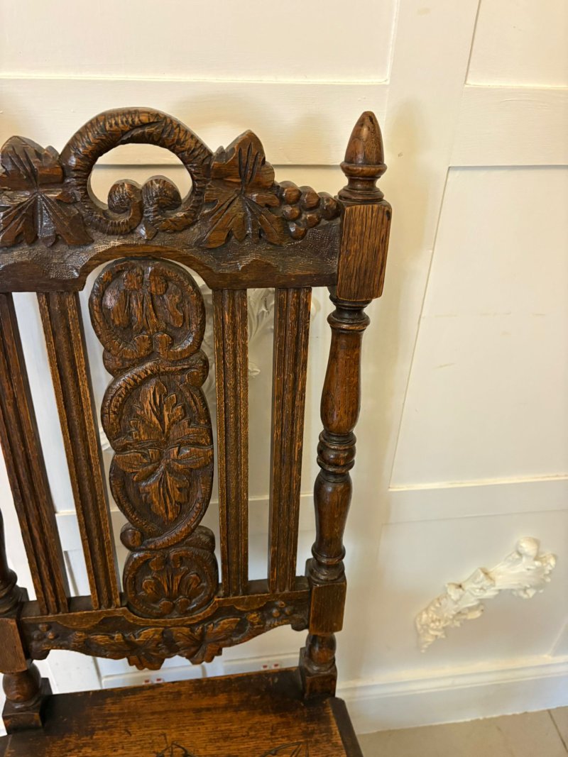 Antique Pair of Quality Carved Oak Side/Hall Chairs